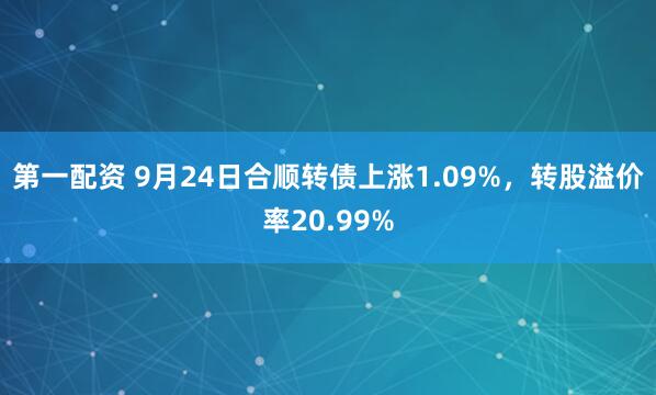 第一配资 9月24日合顺转债上涨1.09%，转股溢价率20.99%