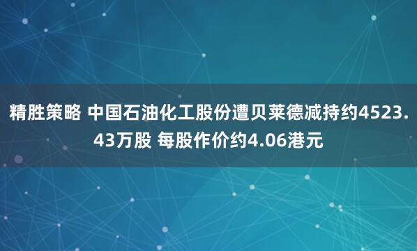 精胜策略 中国石油化工股份遭贝莱德减持约4523.43万股 每股作价约4.06港元