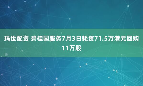 玛世配资 碧桂园服务7月3日耗资71.5万港元回购11万股